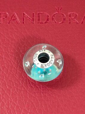 Pandora Blue Clear Effervescence Murano Glass Charm Bead with box